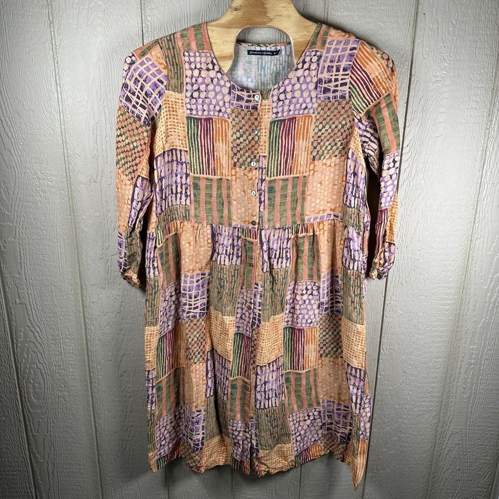 GUDRUN SJODEN Button Midi Shirt Dress Womens Sz XL Linen Blend Pockets Lagenlook